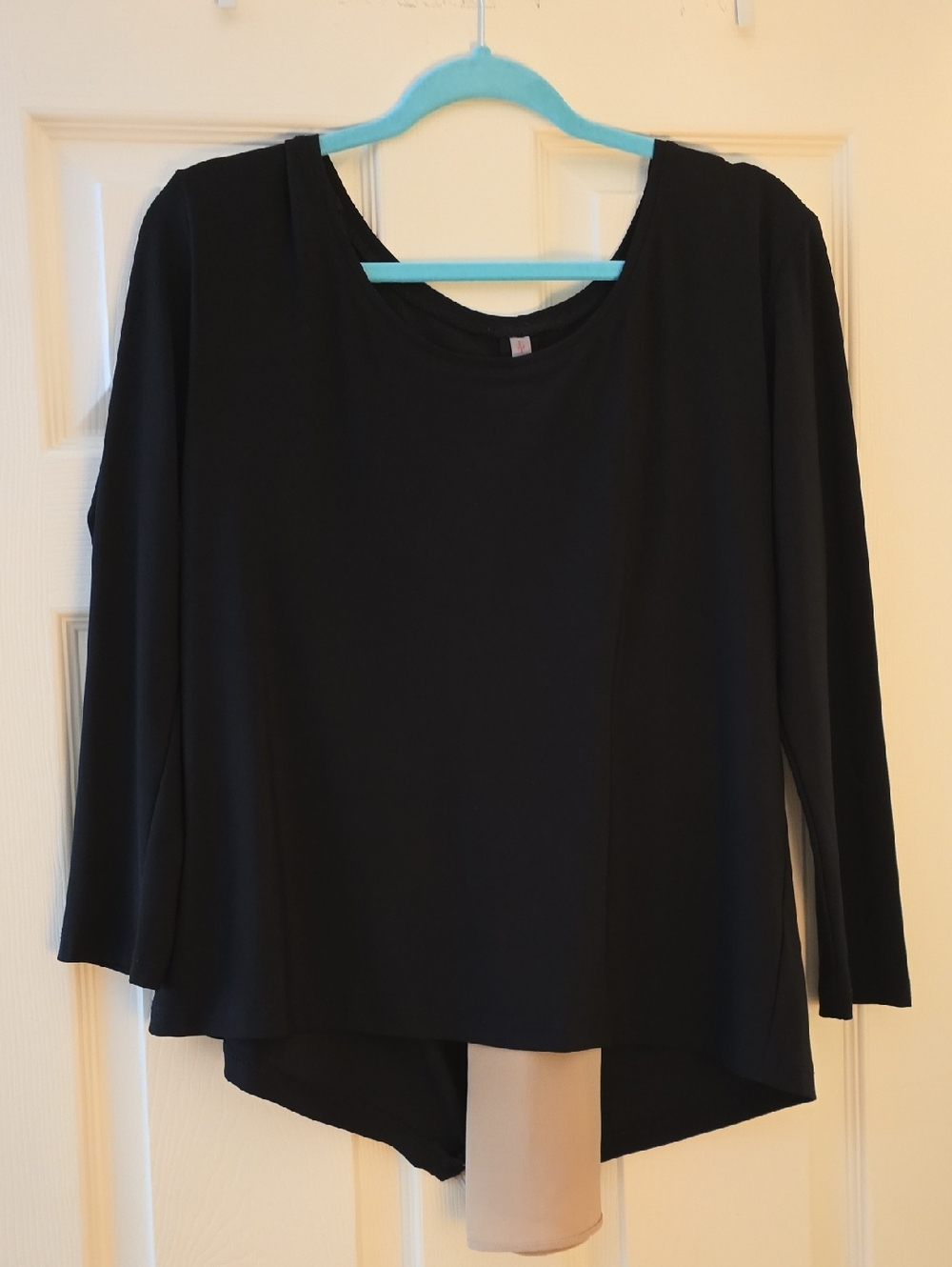 Last Tango Black Long-Sleeve Draped Asymmetric Top